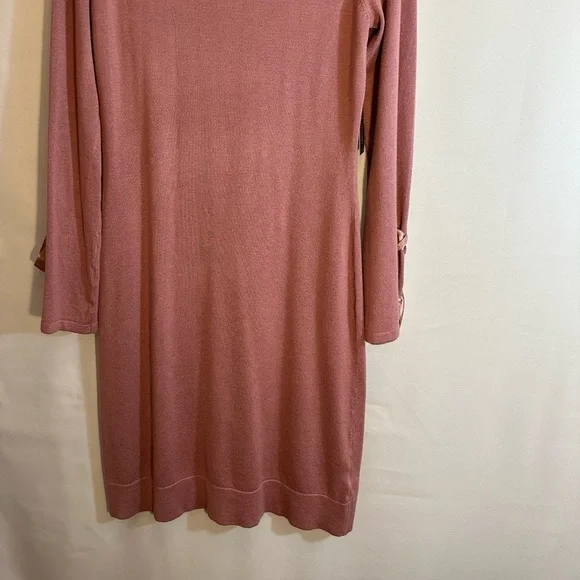 Allison Brittney Womens Size M knit Long Lace up Sleeve Sweater Dress Mauve Pink